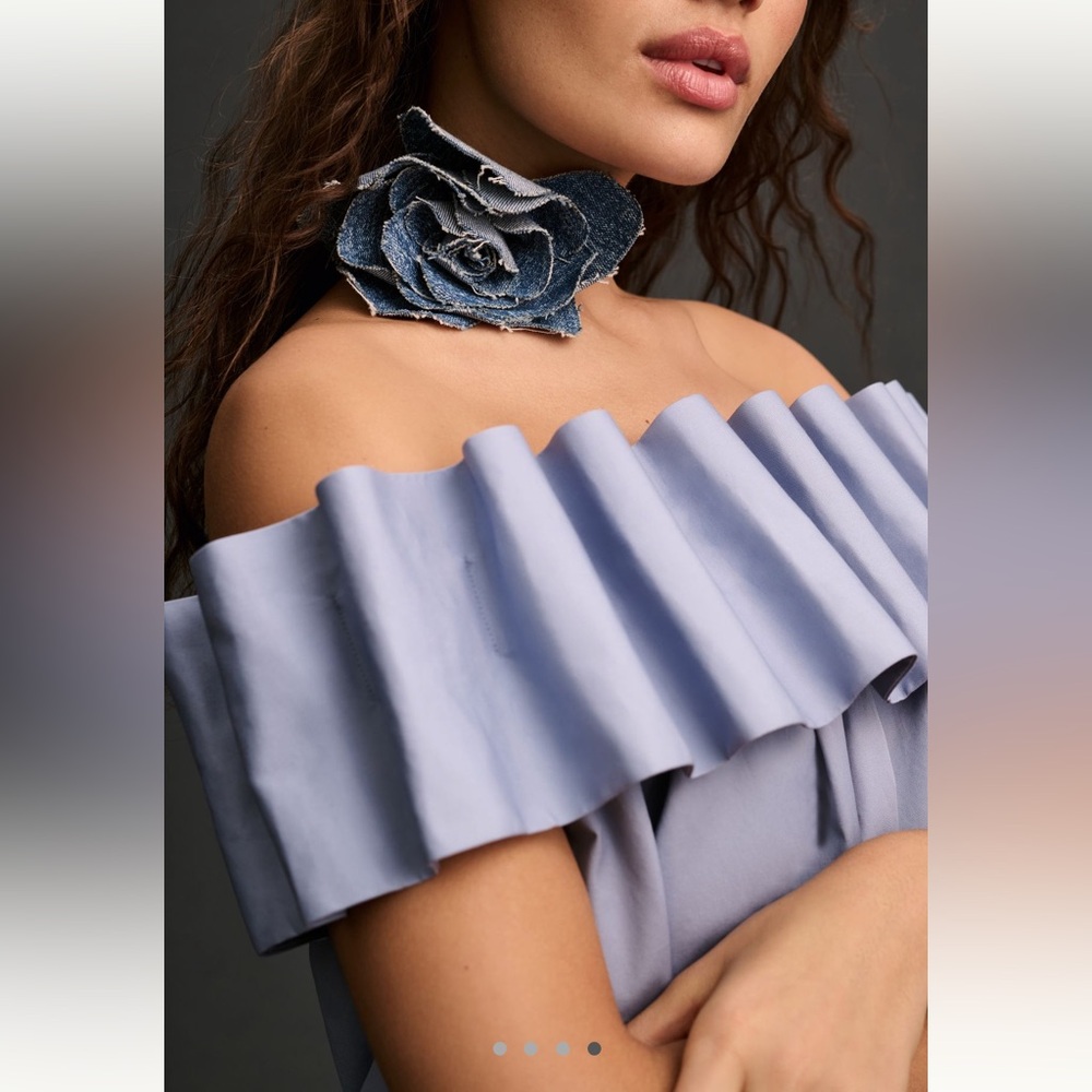 Anthropologie Off The Shoulder Pleated Swing Top New Small Blue Mare Mare - Picture 3 of 12